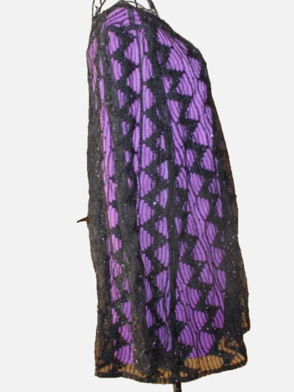 NWT Bob Mackie Wearable Art 1X Purple Black Chevron Sequin Lace Tunic Top - Picture 5 of 8
